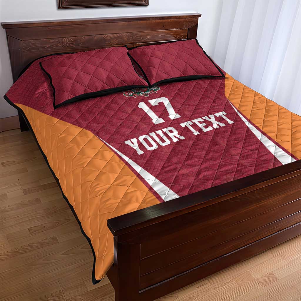Latvia Football Custom Quilt Bed Set Red Latvian Pattern