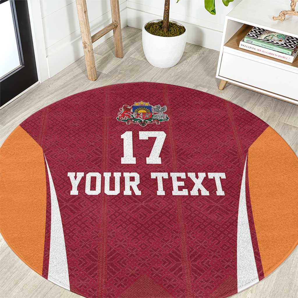 Latvia Football Custom Round Carpet Red Latvian Pattern
