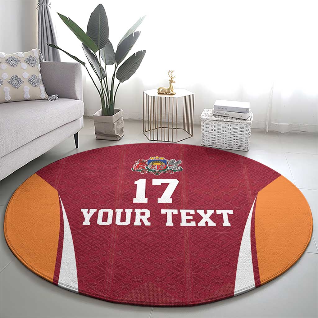 Latvia Football Custom Round Carpet Red Latvian Pattern