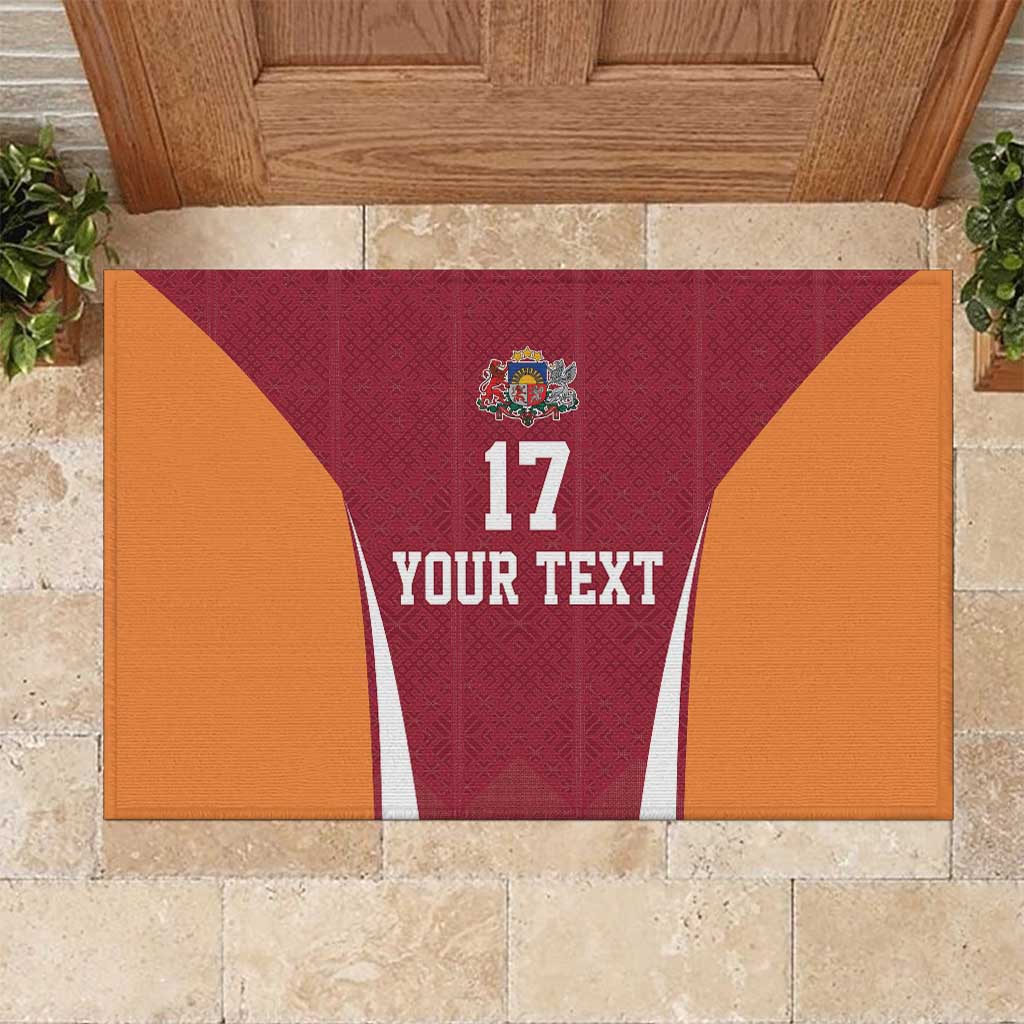 Latvia Football Custom Rubber Doormat Red Latvian Pattern