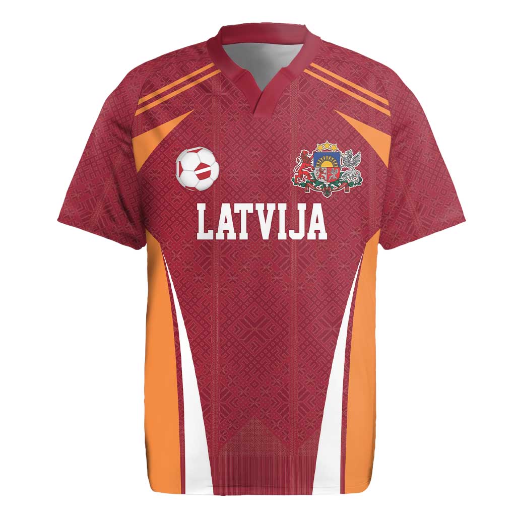 Latvia Football Custom Rugby Jersey Red Latvian Pattern