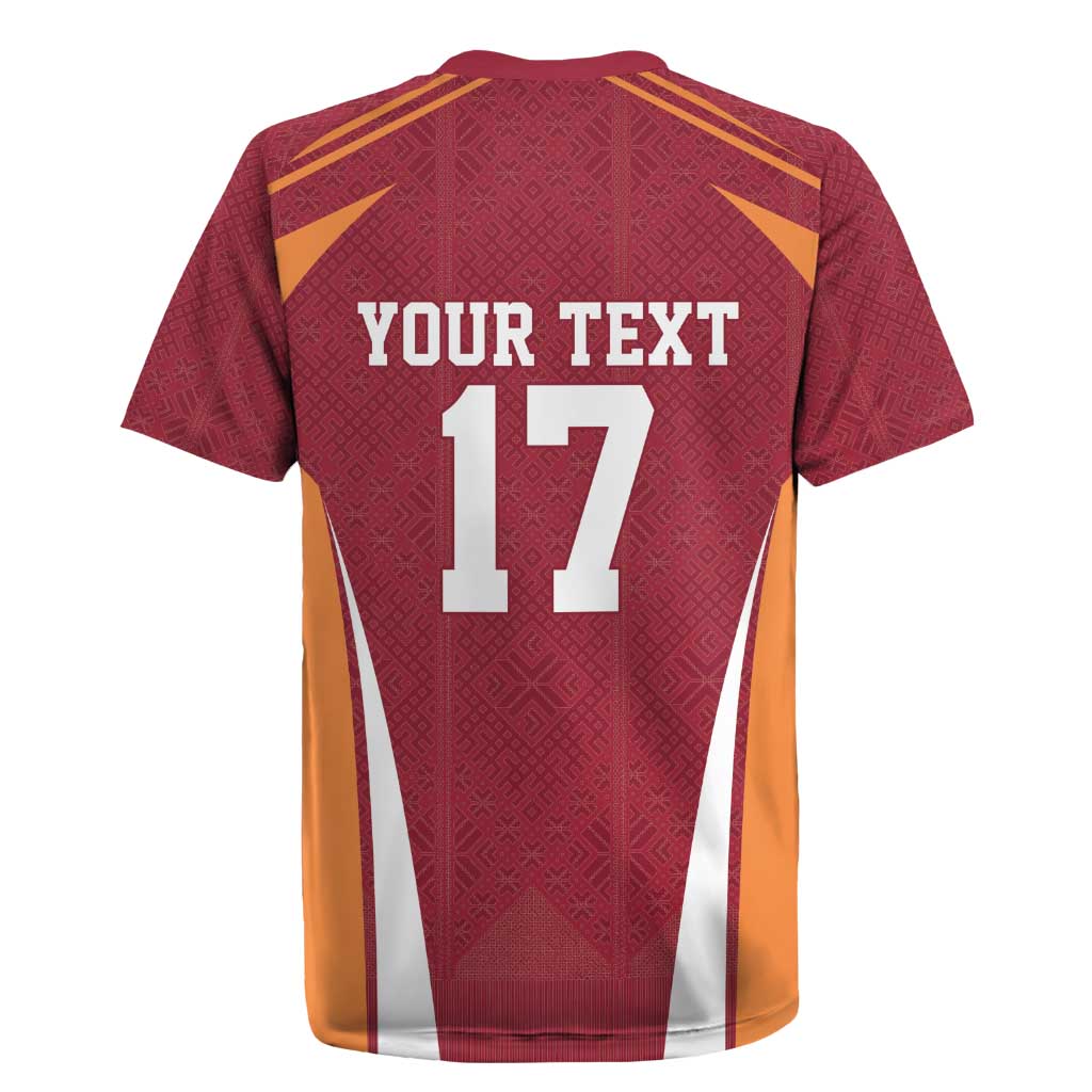 Latvia Football Custom Rugby Jersey Red Latvian Pattern