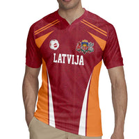 Latvia Football Custom Rugby Jersey Red Latvian Pattern