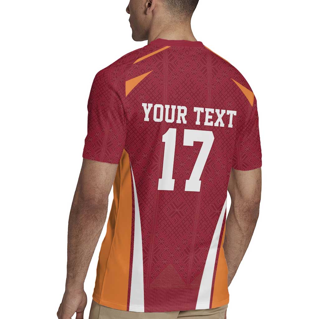 Latvia Football Custom Rugby Jersey Red Latvian Pattern