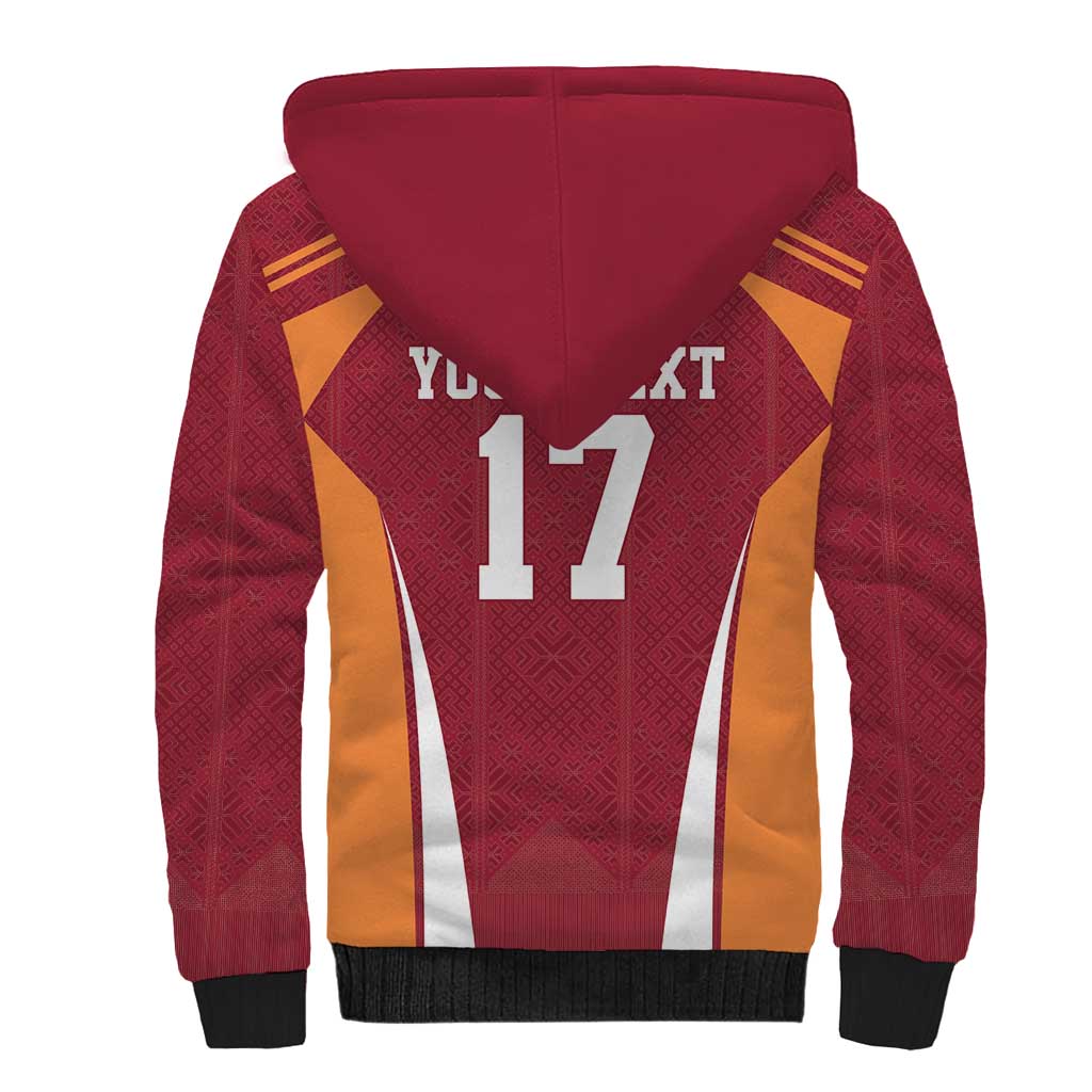 Latvia Football Custom Sherpa Hoodie Red Latvian Pattern