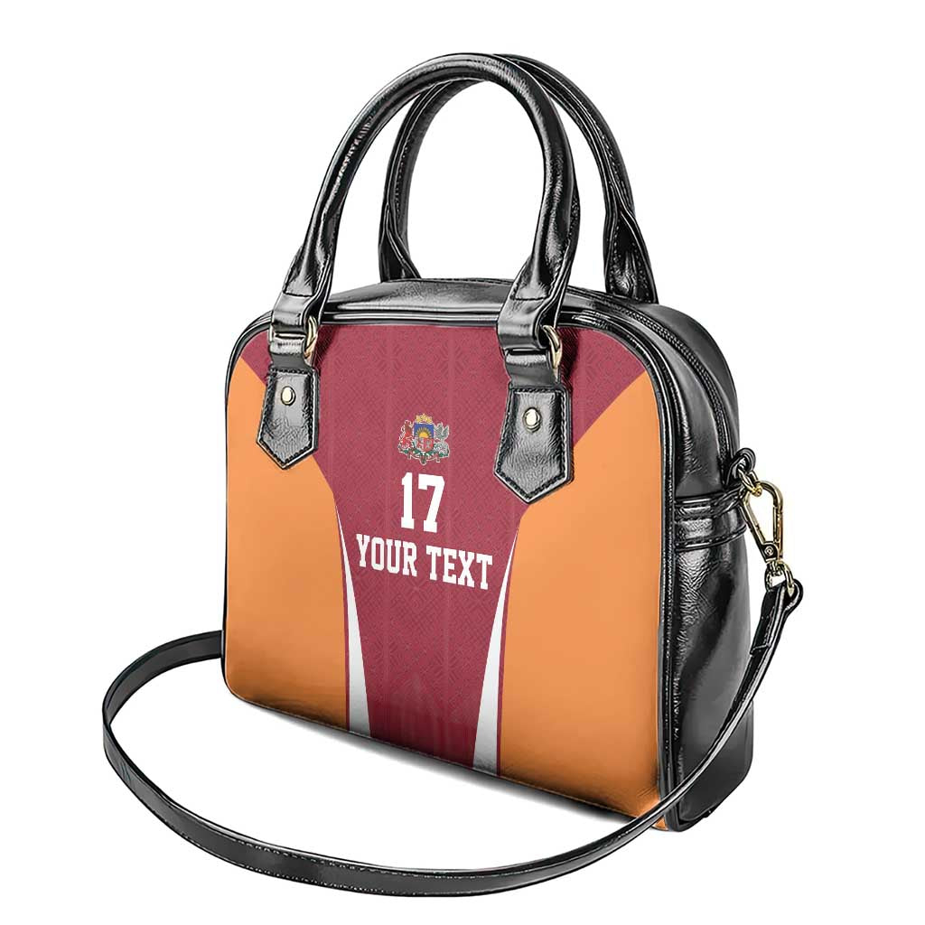 Latvia Football Custom Shoulder Handbag Red Latvian Pattern