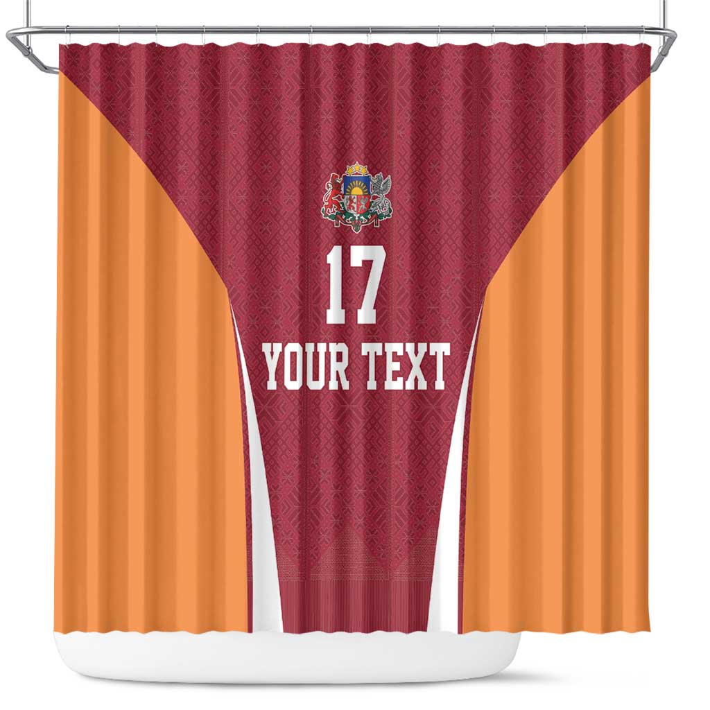 Latvia Football Custom Shower Curtain Red Latvian Pattern