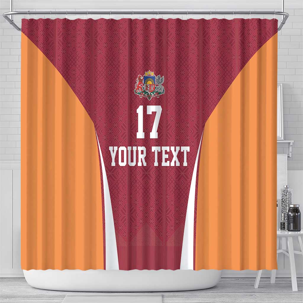Latvia Football Custom Shower Curtain Red Latvian Pattern