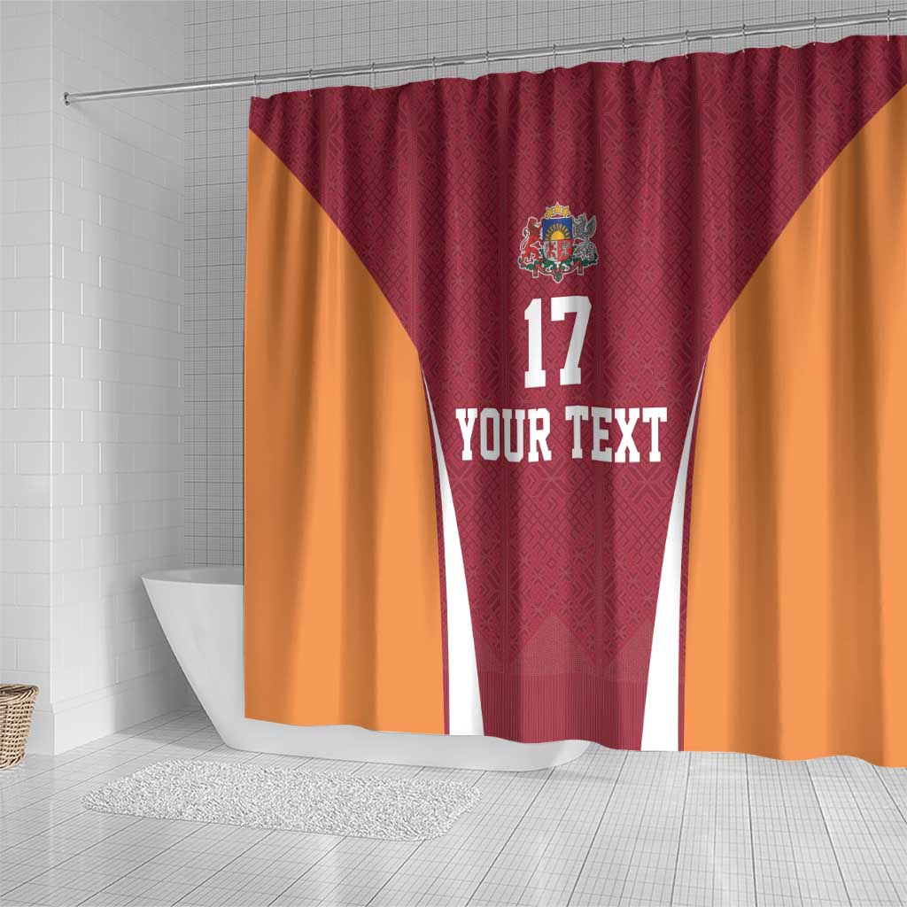 Latvia Football Custom Shower Curtain Red Latvian Pattern