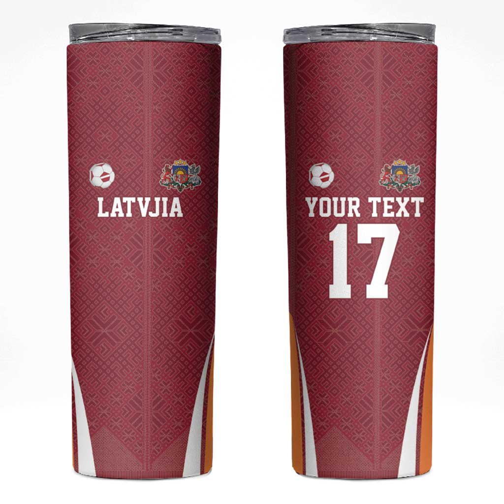 Latvia Football Custom Skinny Tumbler Red Latvian Pattern
