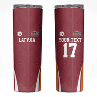 Latvia Football Custom Skinny Tumbler Red Latvian Pattern