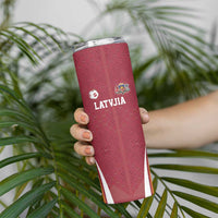 Latvia Football Custom Skinny Tumbler Red Latvian Pattern