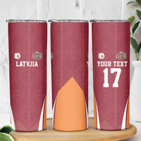 Latvia Football Custom Skinny Tumbler Red Latvian Pattern