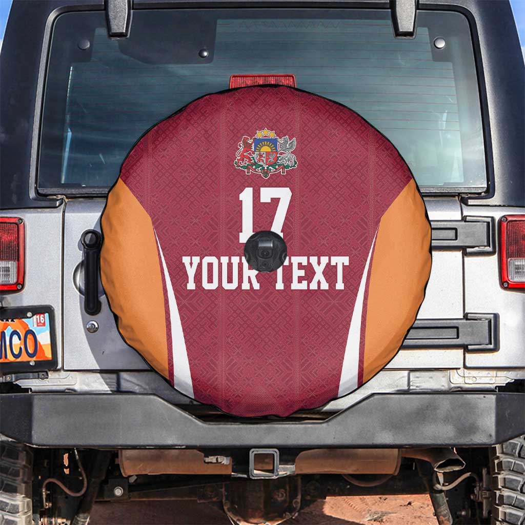 Latvia Football Custom Spare Tire Cover Red Latvian Pattern