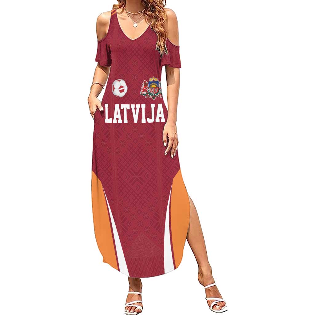 Latvia Football Custom Summer Maxi Dress Red Latvian Pattern