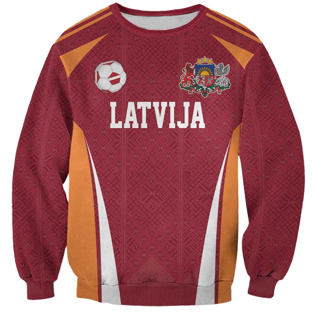 Latvia Football Custom Sweatshirt Red Latvian Pattern