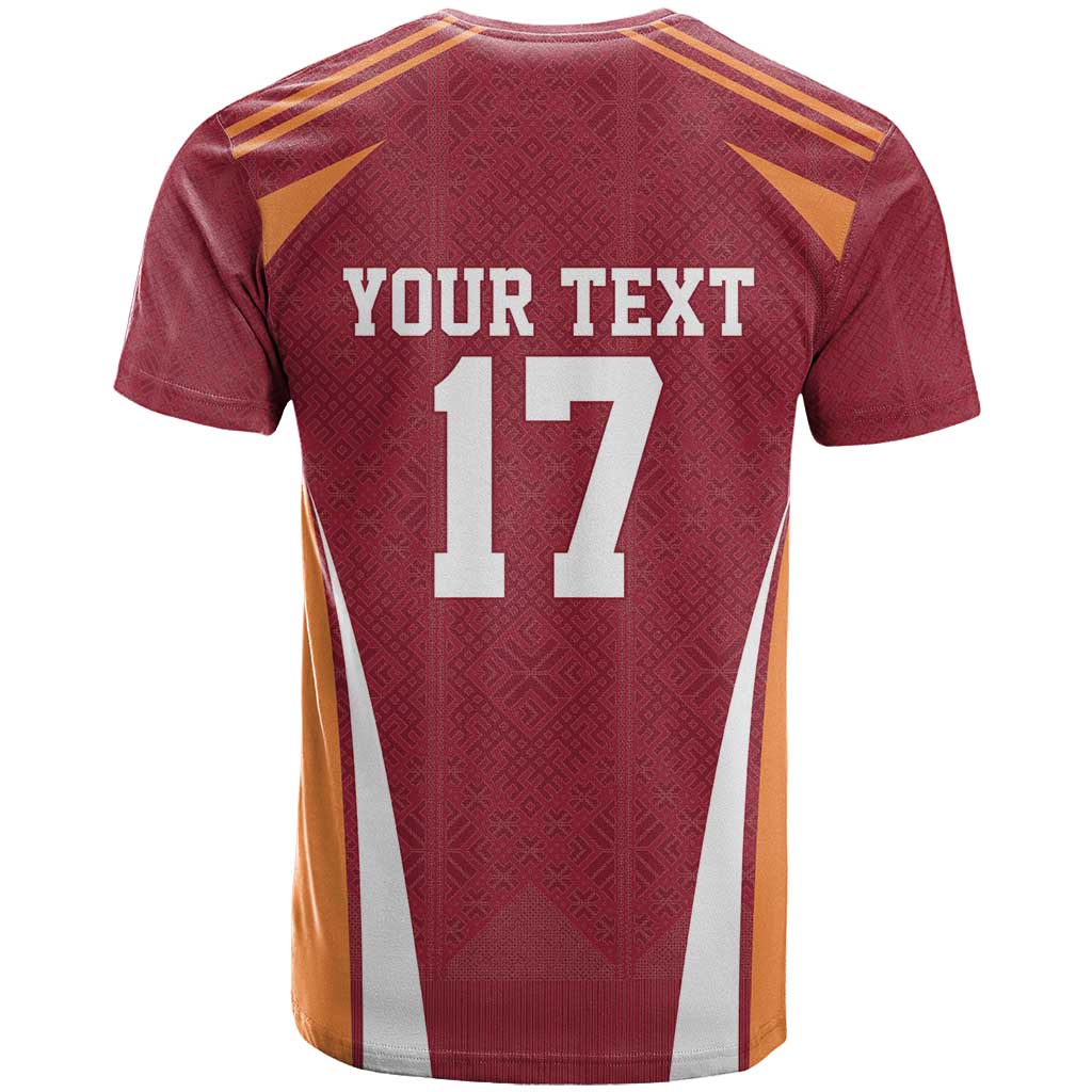 Latvia Football Custom T Shirt Red Latvian Pattern