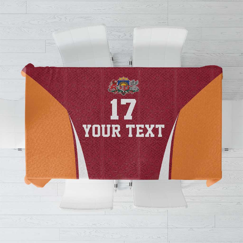 Latvia Football Custom Tablecloth Red Latvian Pattern