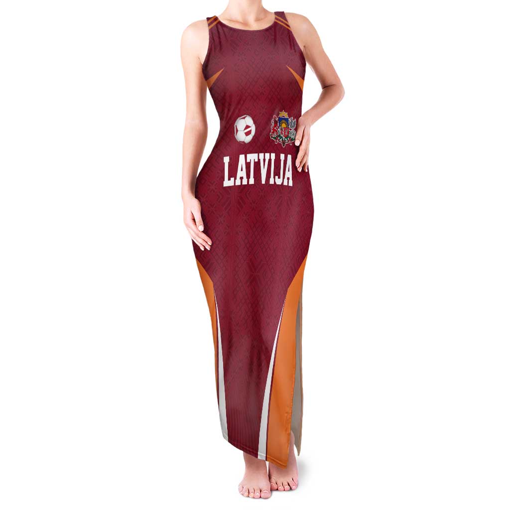 Latvia Football Custom Tank Maxi Dress Red Latvian Pattern