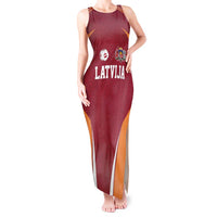 Latvia Football Custom Tank Maxi Dress Red Latvian Pattern