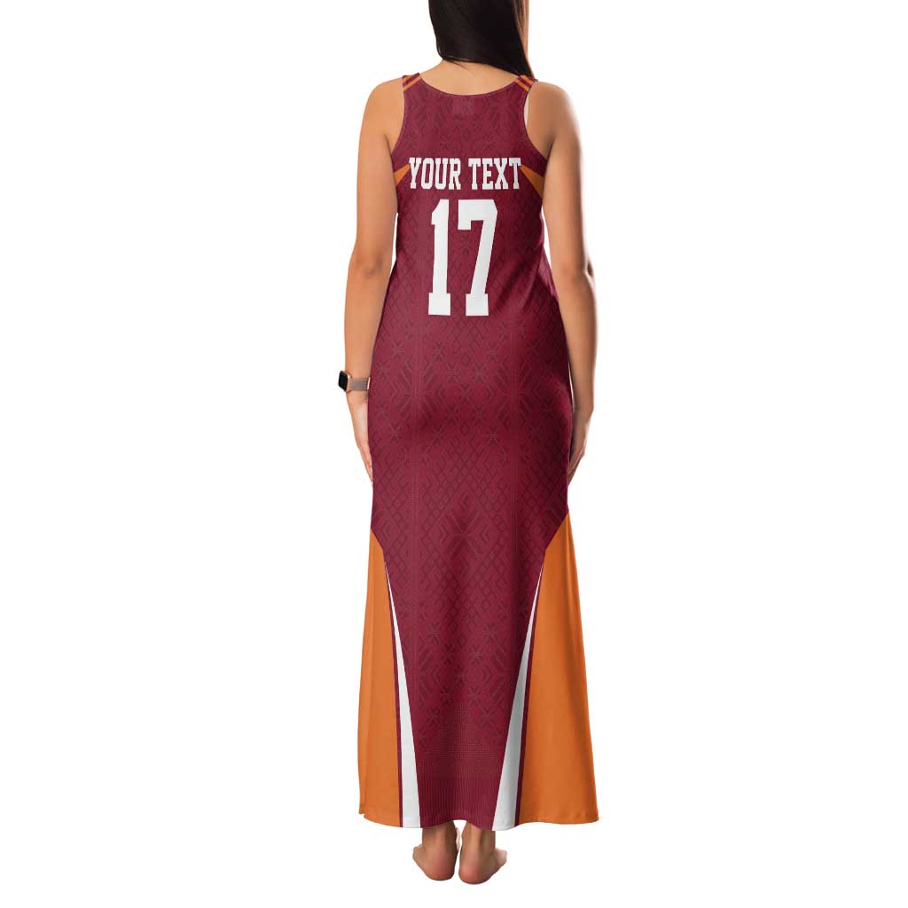 Latvia Football Custom Tank Maxi Dress Red Latvian Pattern