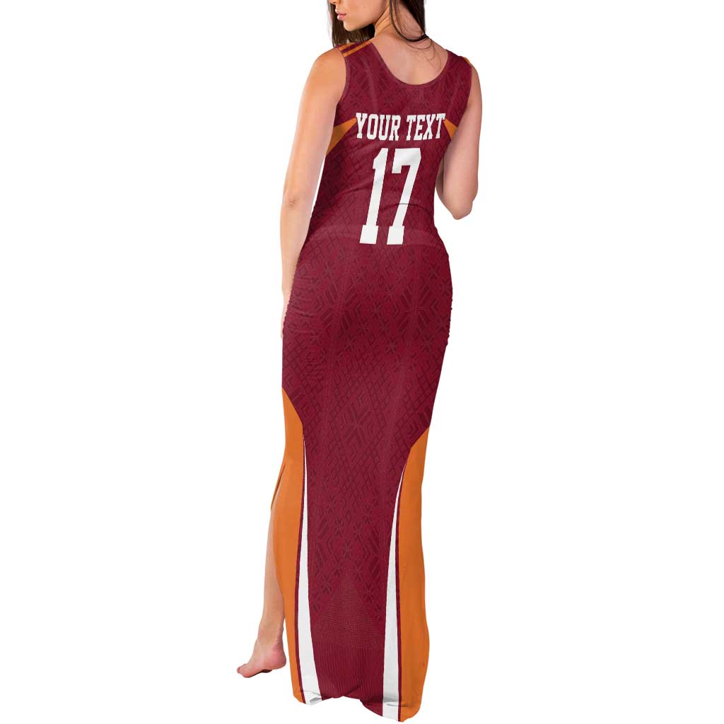 Latvia Football Custom Tank Maxi Dress Red Latvian Pattern