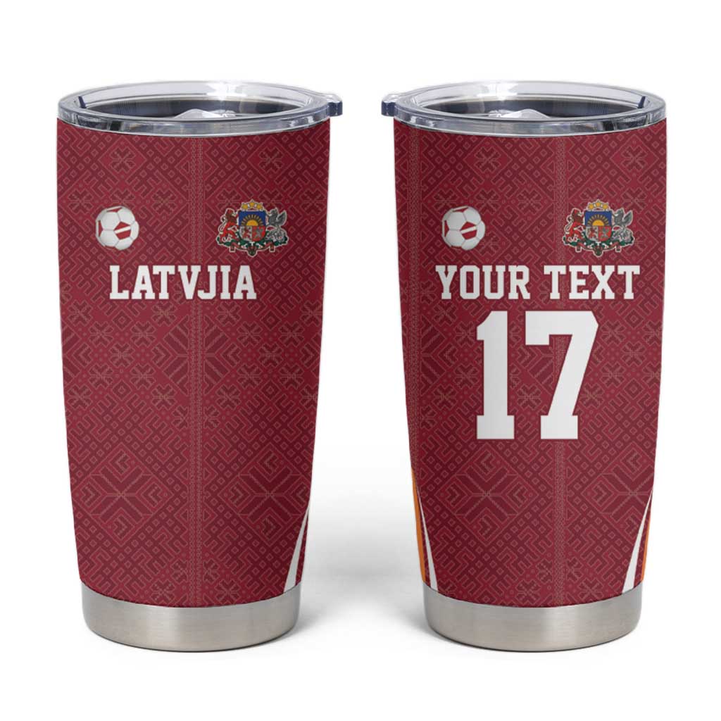 Latvia Football Custom Tumbler Cup Red Latvian Pattern
