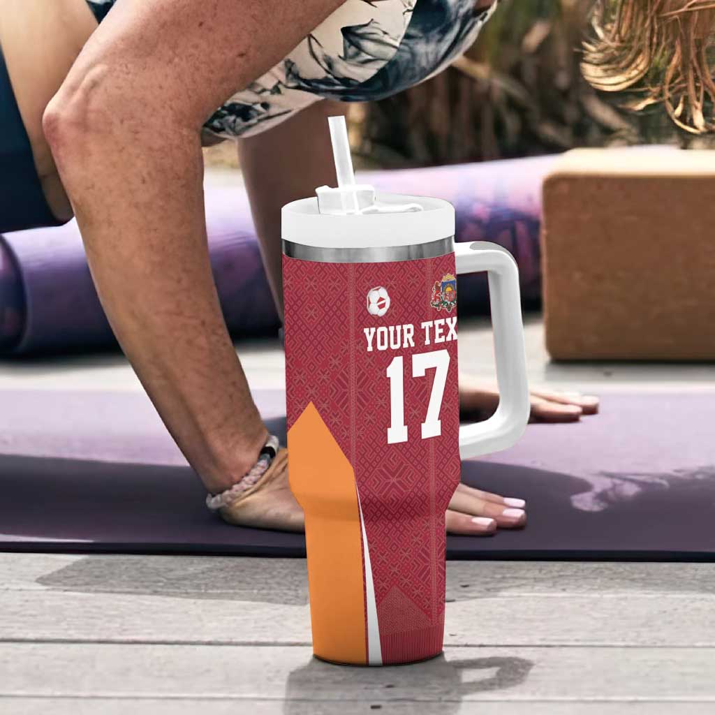 Latvia Football Custom Tumbler With Handle Red Latvian Pattern