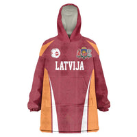 Latvia Football Custom Wearable Blanket Hoodie Red Latvian Pattern