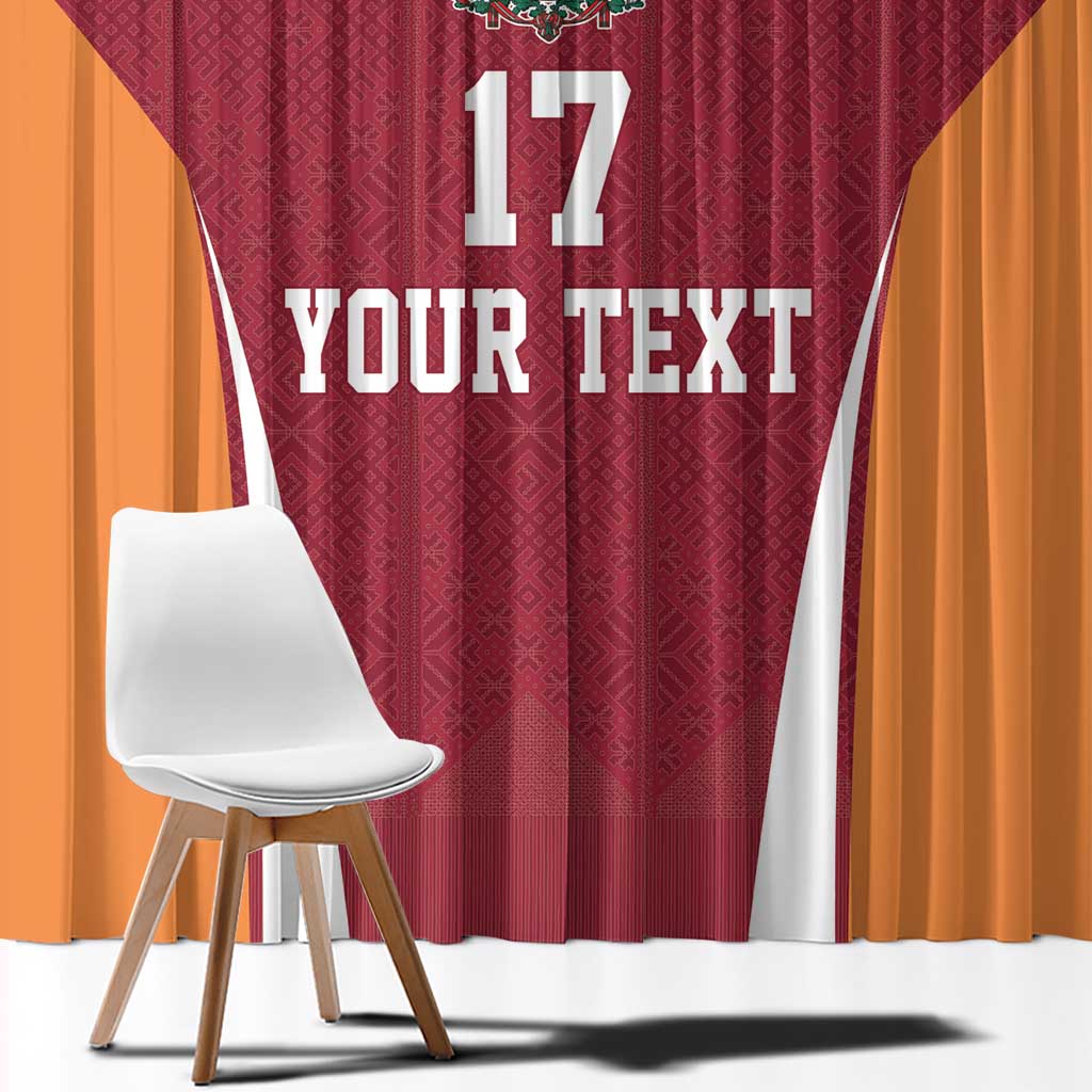 Latvia Football Custom Window Curtain Red Latvian Pattern