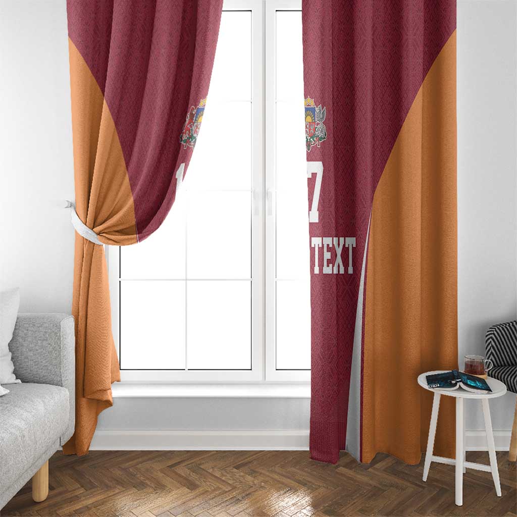Latvia Football Custom Window Curtain Red Latvian Pattern