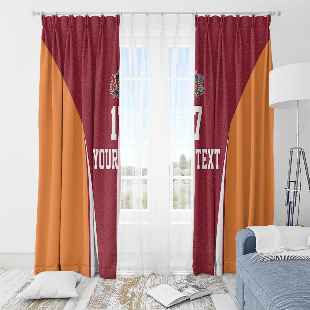 Latvia Football Custom Window Curtain Red Latvian Pattern