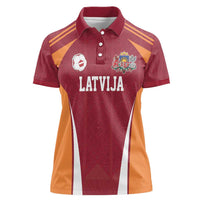 Latvia Football Custom Women Polo Shirt Red Latvian Pattern