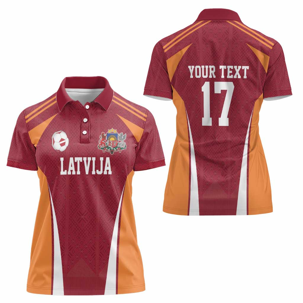 Latvia Football Custom Women Polo Shirt Red Latvian Pattern