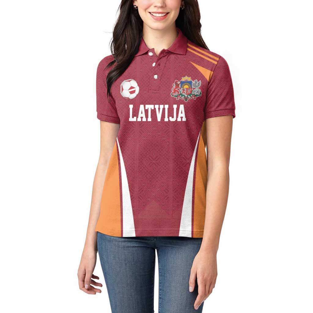 Latvia Football Custom Women Polo Shirt Red Latvian Pattern