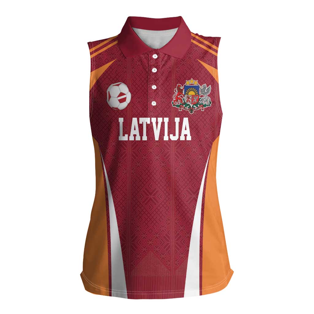 Latvia Football Custom Women Sleeveless Polo Shirt Red Latvian Pattern