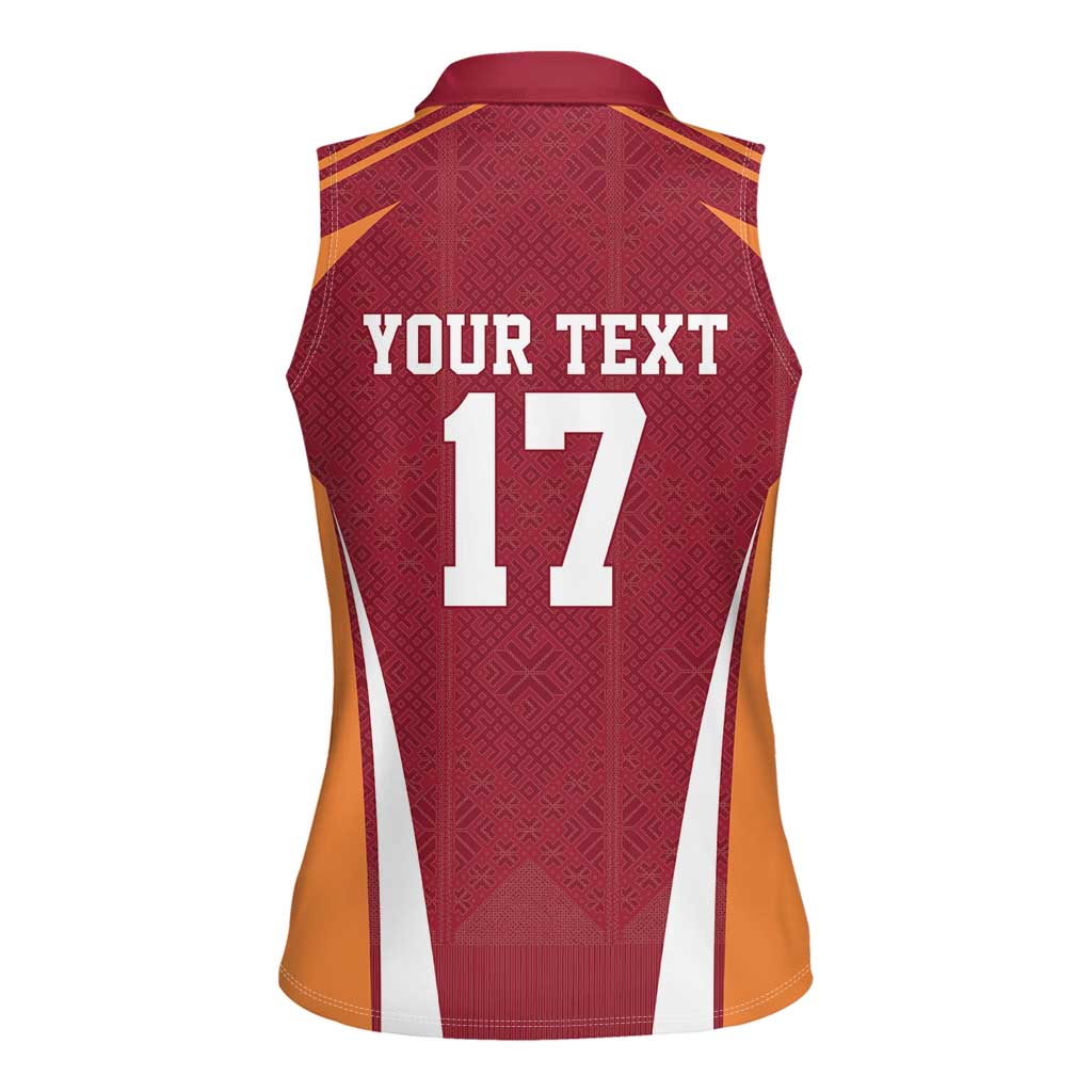Latvia Football Custom Women Sleeveless Polo Shirt Red Latvian Pattern