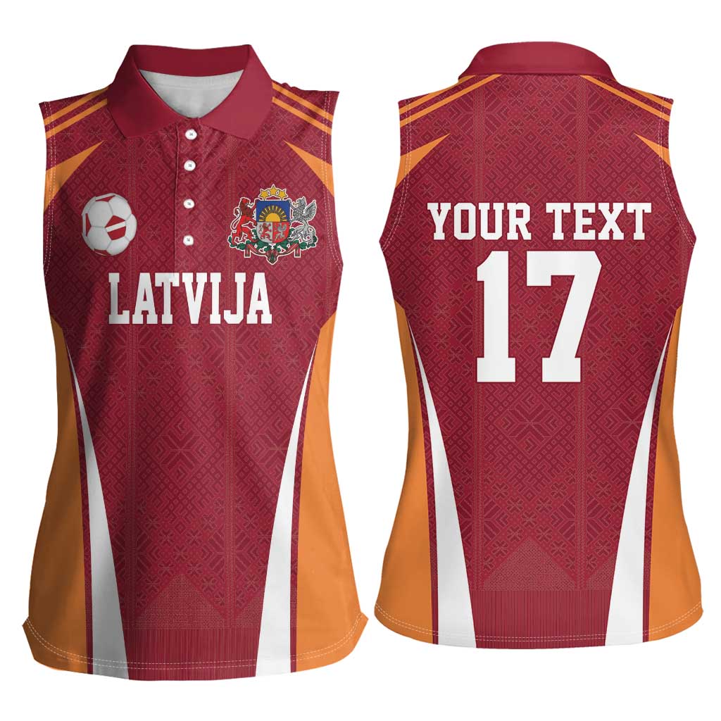 Latvia Football Custom Women Sleeveless Polo Shirt Red Latvian Pattern