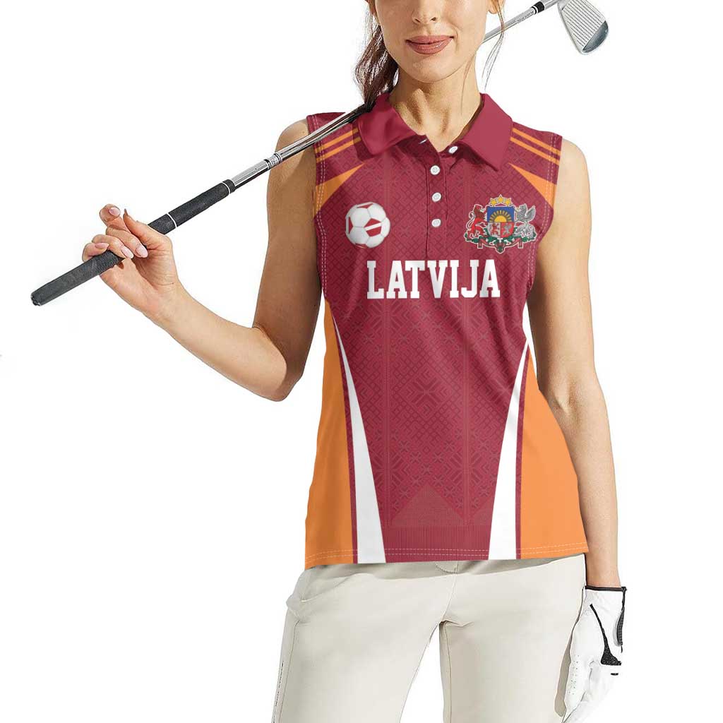 Latvia Football Custom Women Sleeveless Polo Shirt Red Latvian Pattern