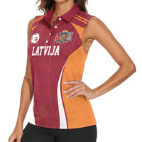 Latvia Football Custom Women Sleeveless Polo Shirt Red Latvian Pattern