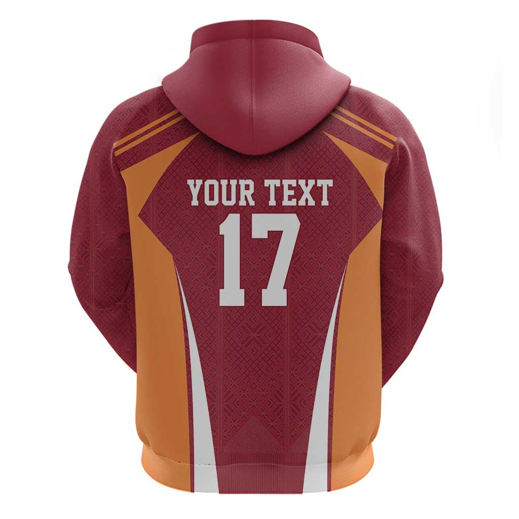 Latvia Football Custom Zip Hoodie Red Latvian Pattern