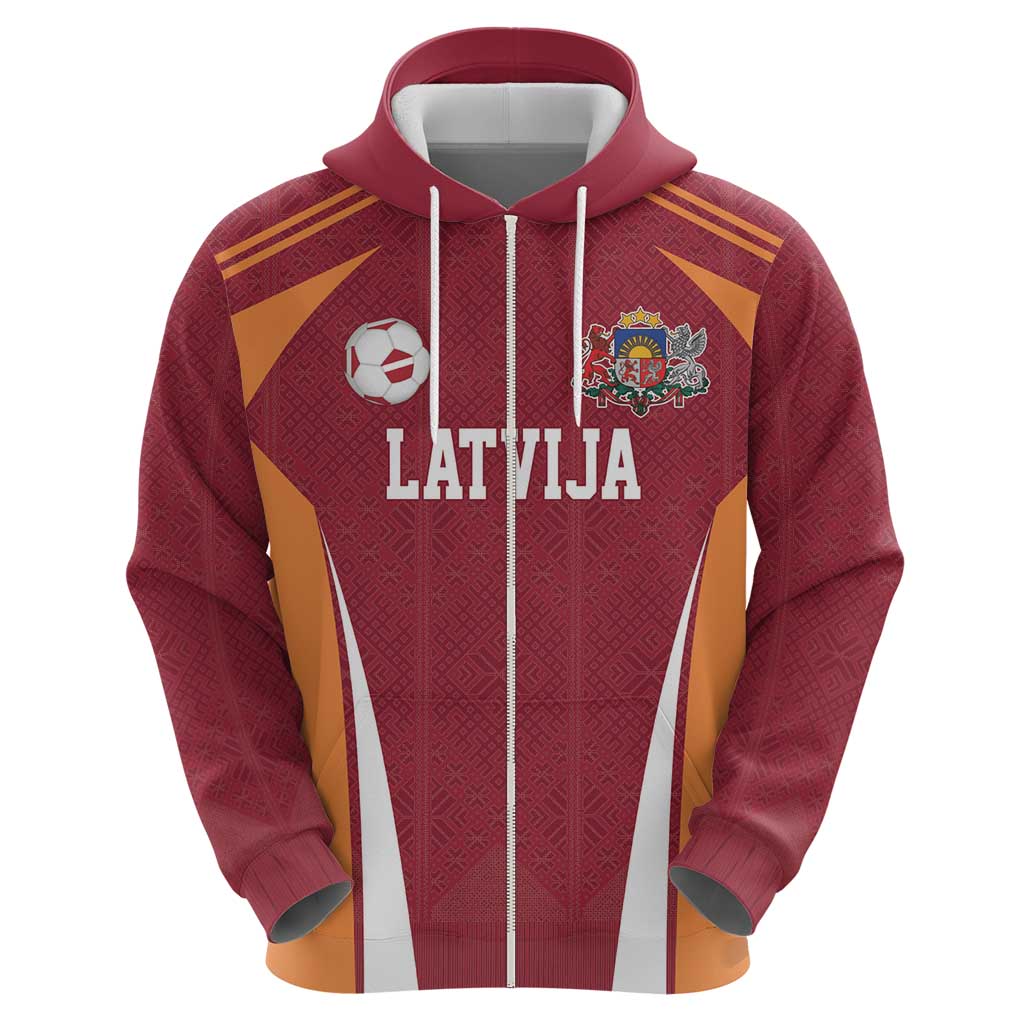 Latvia Football Custom Zip Hoodie Red Latvian Pattern