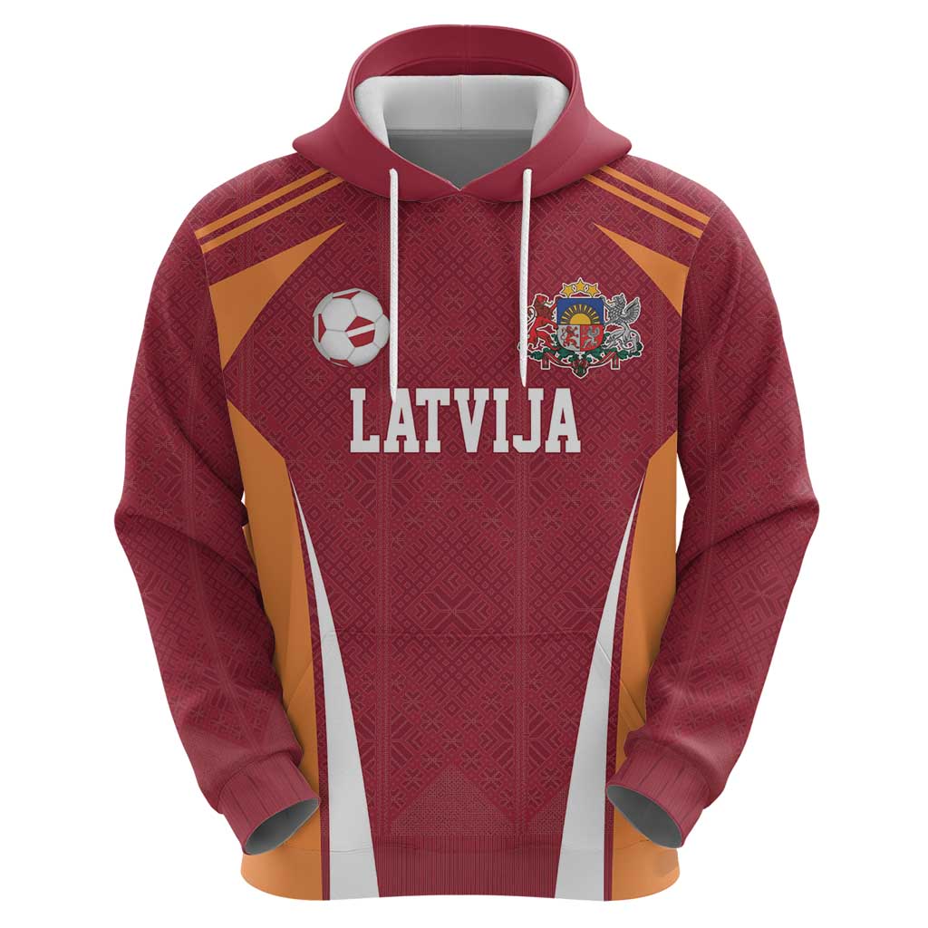 Latvia Football Custom Zip Hoodie Red Latvian Pattern