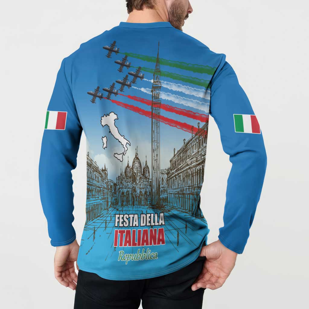 Italy Republic Day Button Sweatshirt Festa della Repubblica with Frecce Tricolori