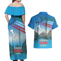 Italy Republic Day Couples Matching Off Shoulder Maxi Dress and Hawaiian Shirt Festa della Repubblica with Frecce Tricolori