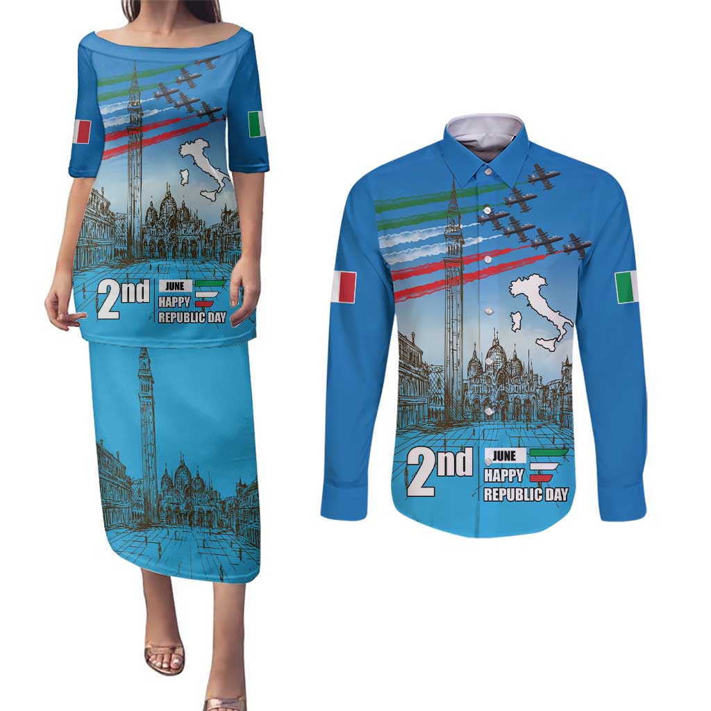 Italy Republic Day Couples Matching Puletasi and Long Sleeve Button Shirt Festa della Repubblica with Frecce Tricolori