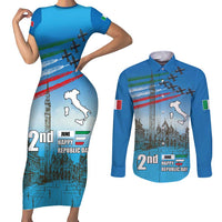 Italy Republic Day Couples Matching Short Sleeve Bodycon Dress and Long Sleeve Button Shirt Festa della Repubblica with Frecce Tricolori