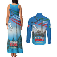 Italy Republic Day Couples Matching Tank Maxi Dress and Long Sleeve Button Shirt Festa della Repubblica with Frecce Tricolori