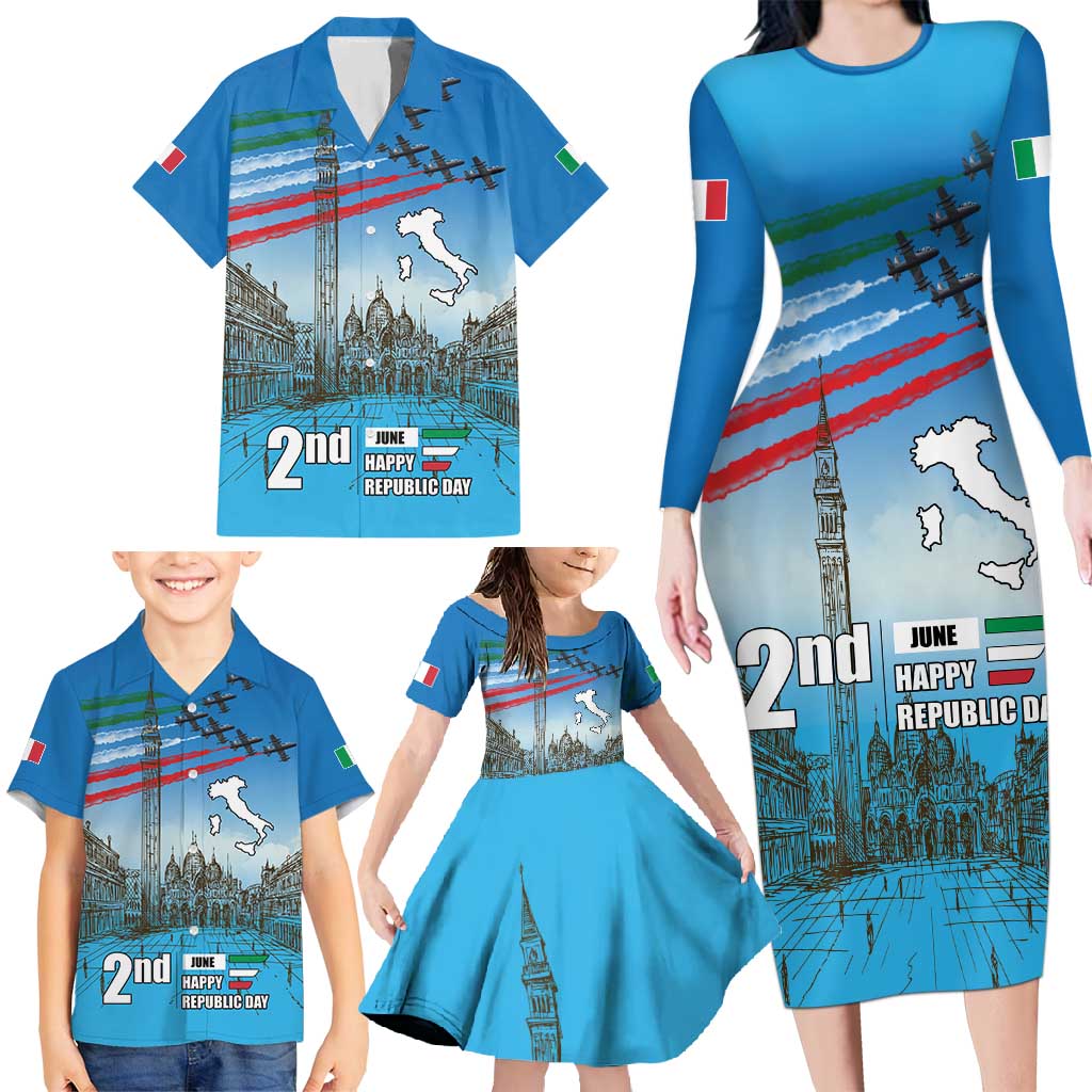Italy Republic Day Family Matching Long Sleeve Bodycon Dress and Hawaiian Shirt Festa della Repubblica with Frecce Tricolori