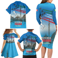 Italy Republic Day Family Matching Long Sleeve Bodycon Dress and Hawaiian Shirt Festa della Repubblica with Frecce Tricolori